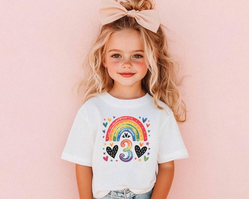 Kleinkind Mädchen Geburtstag Shirt Ich Bin Schon 3 Jahre Alt Aquarell Regenbogen Kinder Geschenk Benutzerdefinierte Name T-Shirt Für Dritten von FluffytailApparel