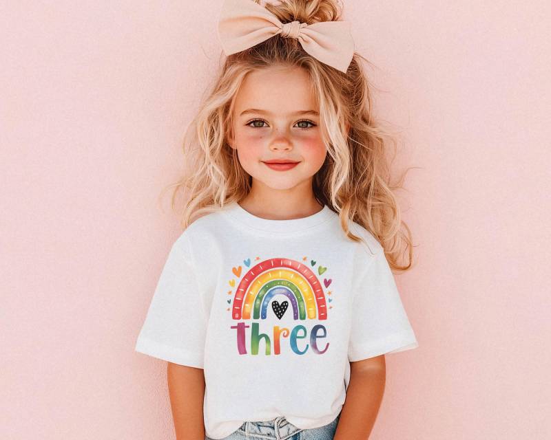 Kleinkind Mädchen Geburtstag Shirt Ich Bin Schon 3 Jahre Alt Aquarell Regenbogen Kinder Geschenk Benutzerdefinierte Name T-Shirt Für Dritten von FluffytailApparel