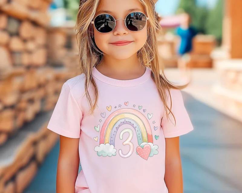 Kleinkind Mädchen Geburtstag Shirt Ich Bin Schon 3 Jahre Alt Aquarell Regenbogen Kinder Geschenk Benutzerdefinierte Name T-Shirt Für Dritten von FluffytailApparel