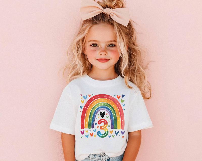 Kleinkind Mädchen Geburtstag Shirt Ich Bin Schon 3 Jahre Alt Aquarell Regenbogen Kinder Geschenk Benutzerdefinierte Name T-Shirt Für Zweiter von FluffytailApparel