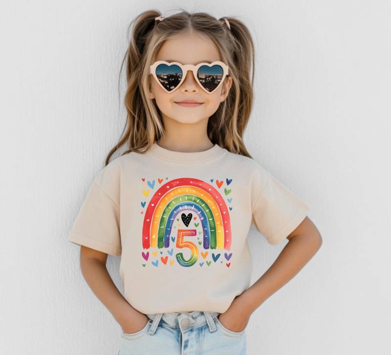 Kleinkind Mädchen Geburtstag Shirt Ich Bin Schon 5 Jahre Alt Aquarell Regenbogen Kinder Geschenk Benutzerdefinierte Name T-Shirt Für Fünfter von FluffytailApparel