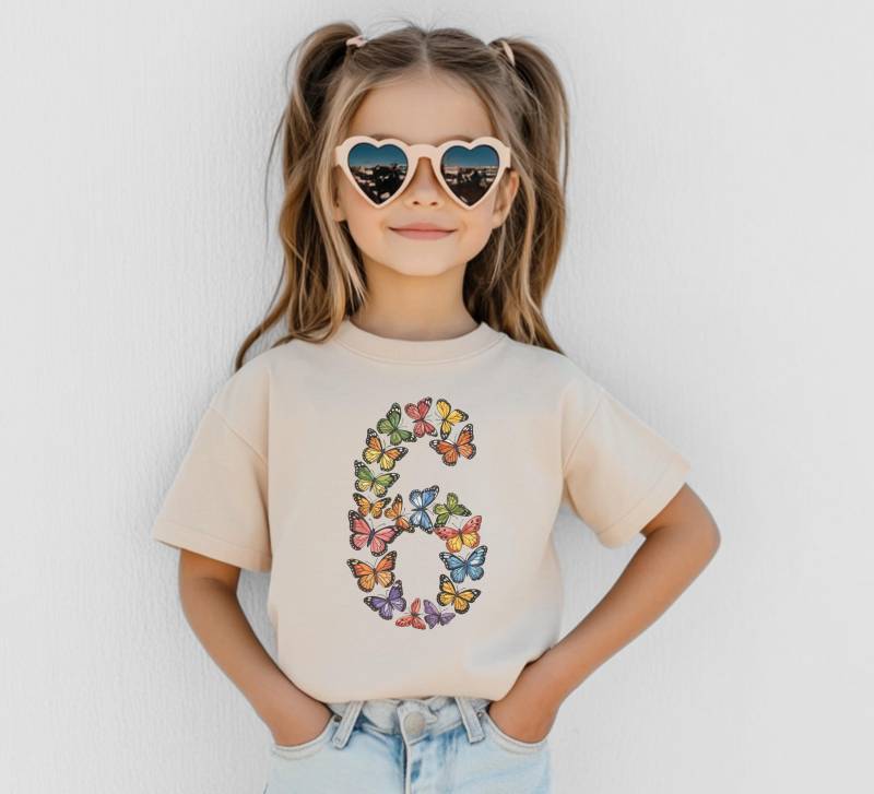 Kleinkind Mädchen Geburtstag Shirt Schmetterling 6. Outfit Ich Bin Schon 6 Weiß Aquarell Geschenk Name T-Shirt Für von FluffytailApparel