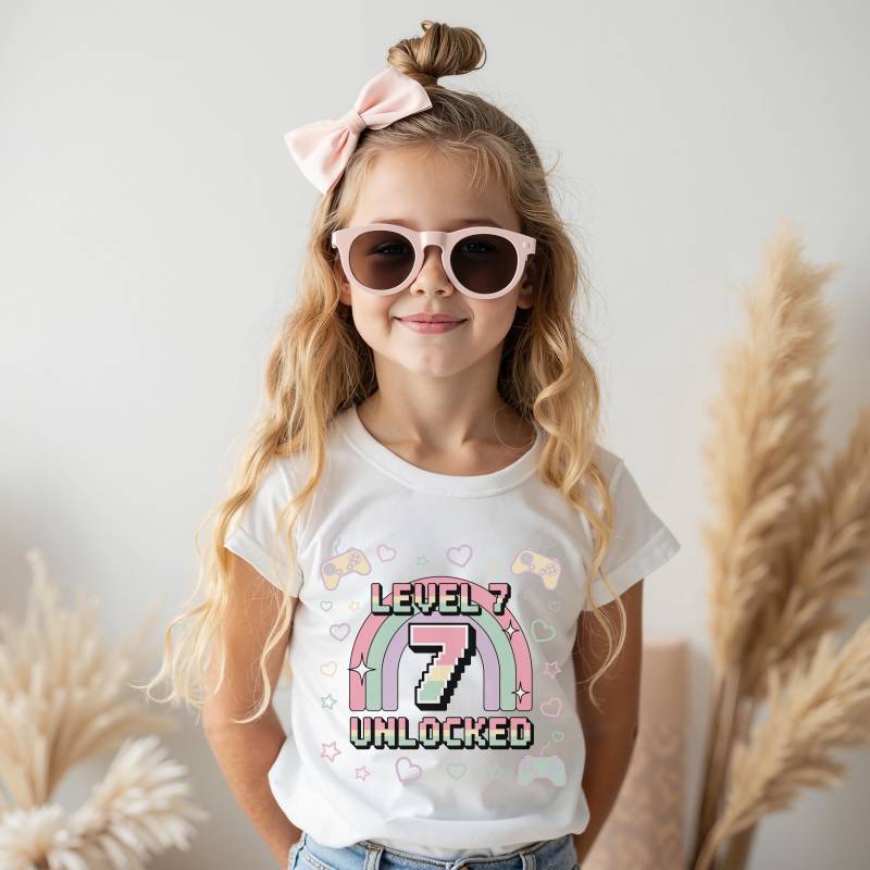 Level 7 Entsperrt Shirt Gamer Mädchen Geburtstag T-Shirt Pastell Regenbogen 6.geburtstag Geschenk Videospiel Für Kinder Süßes Outfit Mädchen von FluffytailApparel
