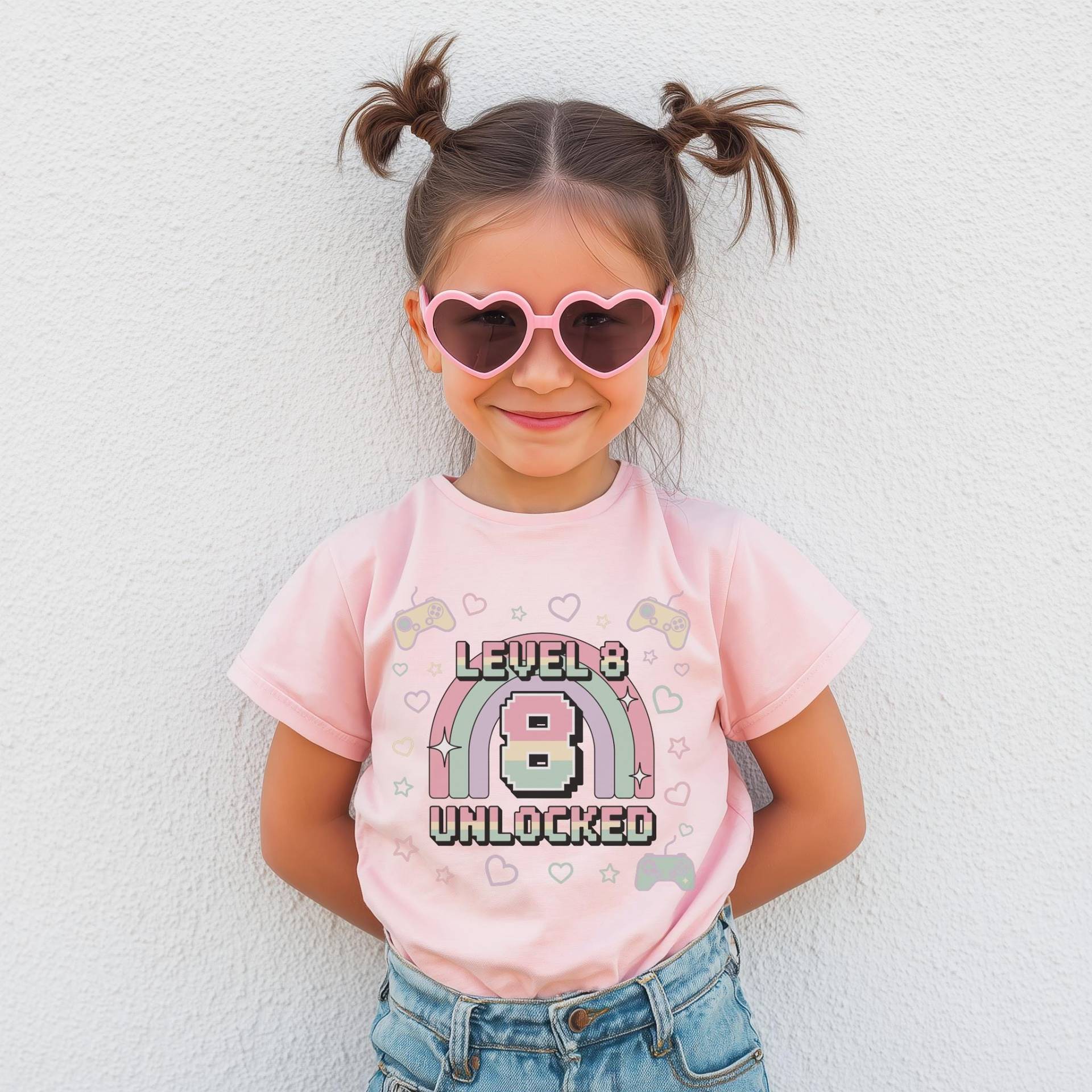 Level 8 Entsperrt Shirt Gamer Mädchen Geburtstag T-Shirt Pastell Regenbogen 8.geburtstag Geschenk Videospiel Für Kinder Süßes Outfit Mädchen von FluffytailApparel