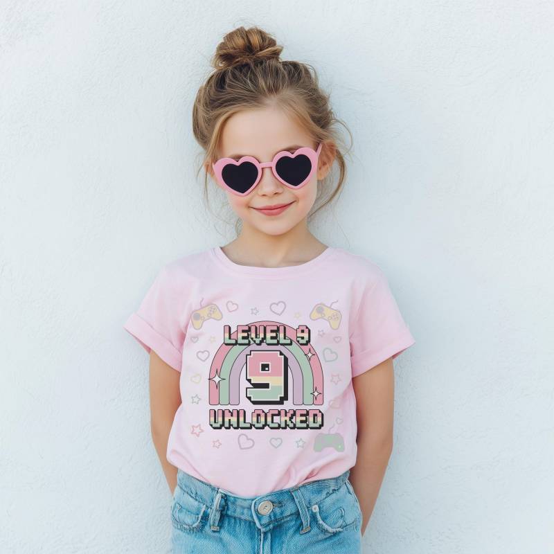 Level 9 Entsperrtes Shirt Gamer Girl Geburtstags-T-Shirt Pastellregenbogen 9.geburtstag Geschenk Videospiel-Shirt Für Kinder Süßes Outfit von FluffytailApparel
