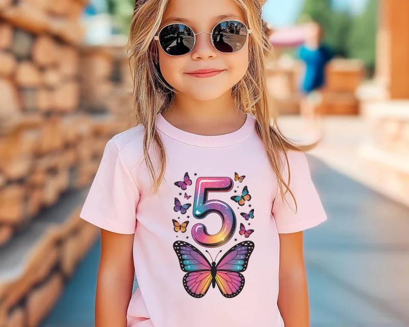 Mädchen 5. Geburtstag Shirt Ich Bin Schon 5 Schmetterling Outfit Kleinkind-Geburtstags-Mädchen-Geschenk Regenbogen-Rosa-T-Shirt Geburtstags-Party von FluffytailApparel