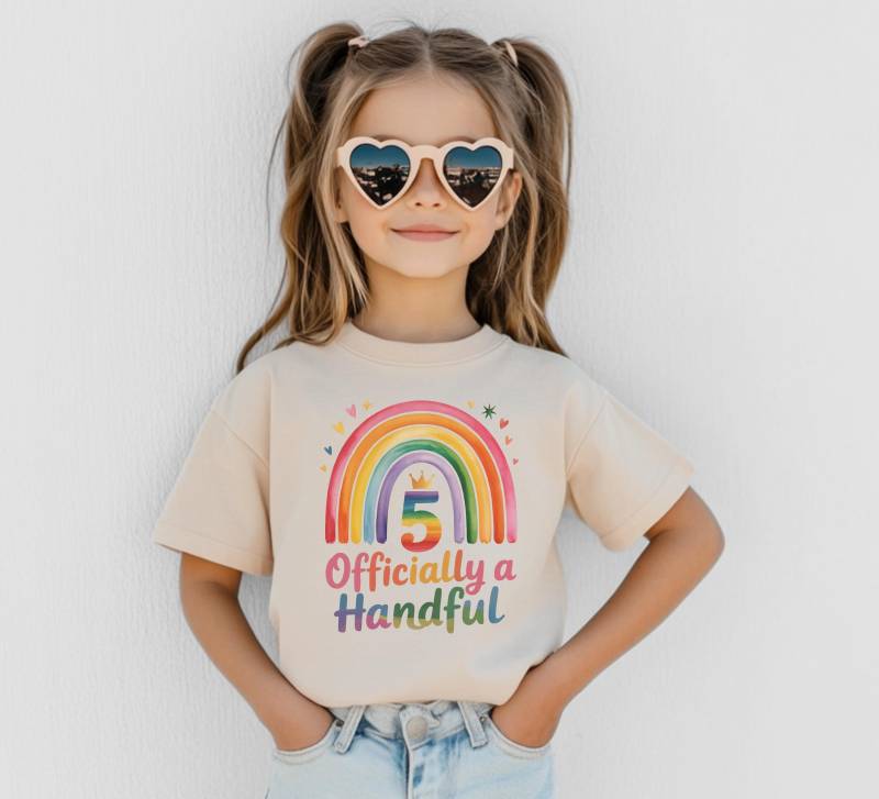Mädchen 5. Geburtstag Shirt Offiziell Eine Handvoll Kleinkind T-Shirt Regenbogen Aquarell Geschenk Für Fünfjährige Lustiges Geburtstags-Outfit von FluffytailApparel