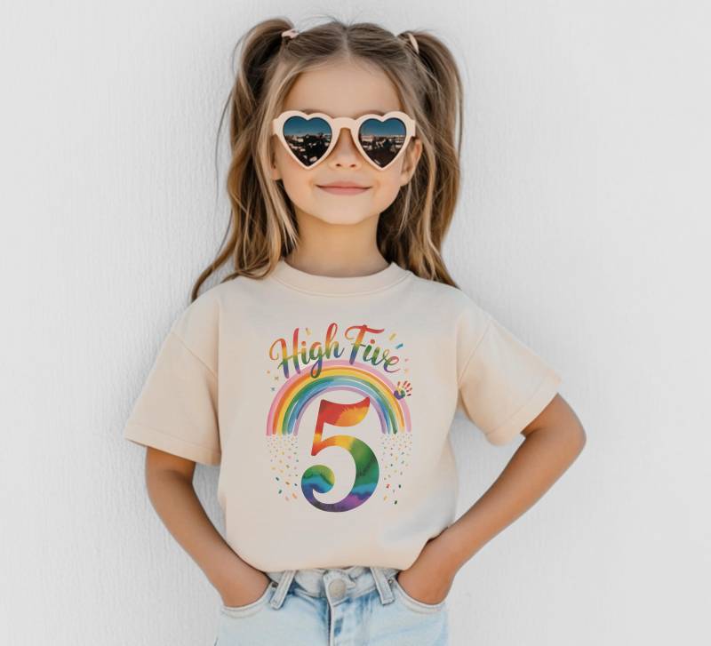 Regenbogen 5. Geburtstag Shirt Mädchen High Five Für Kinder Geburtstagsgeschenk Kleinkind Outfit Fünfter T-Shirt Bunte Design von FluffytailApparel