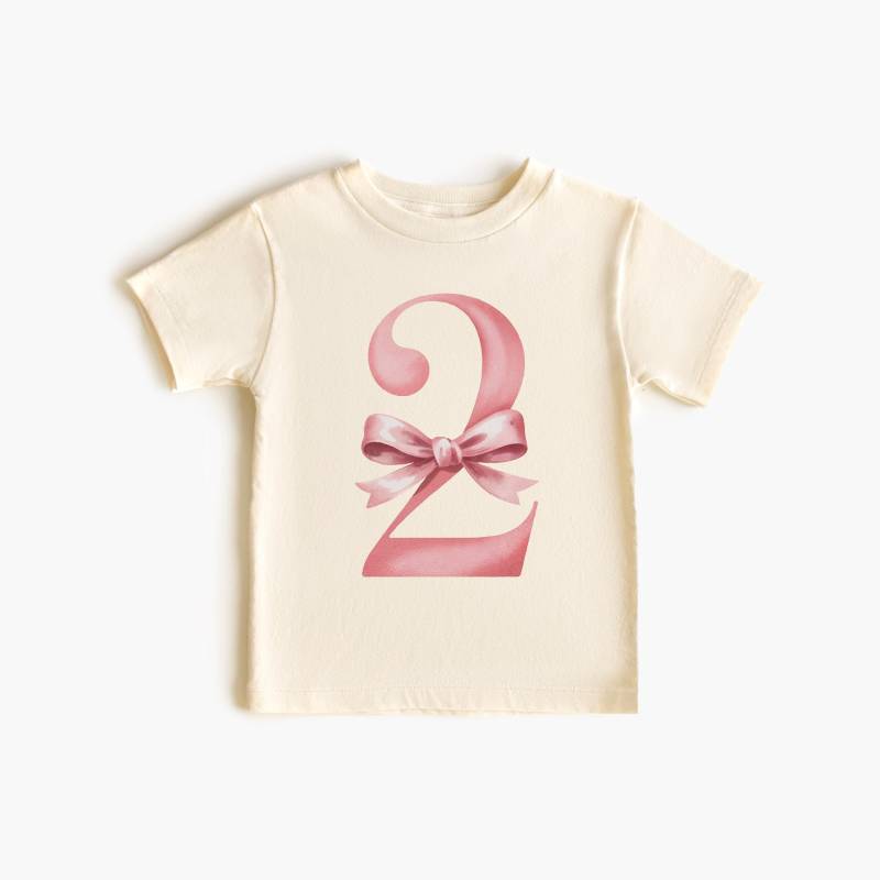 Zweites Geburtstagskind Mädchen Shirt Rosa Nummer Zwei Kleinkind T-Shirt Mit Schleife Minimale Party Outfit Baby Geschenk Für 2 Jahre Alt von FluffytailApparel