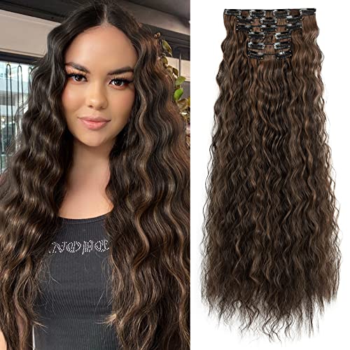 FLUFYMOOZ Clip in Extensions, 61cm 6PCS Lange gewellt Wellige Clip in Haarverlängerungen Dickes Natürliches Weiches Synthetisches Haarteil Für Frauen Mädchen Dunkelbraun mit Highlights FLUFYMOOZ Clip in Extensions, 61cm 6PCS Lange gewellt Wellige Clip in Haarverlängerungen Dickes Natürliches Weiches Synthetisches Haarteil Für Frauen Mädchen Dunkelbraun mit Highlights von Flufymooz