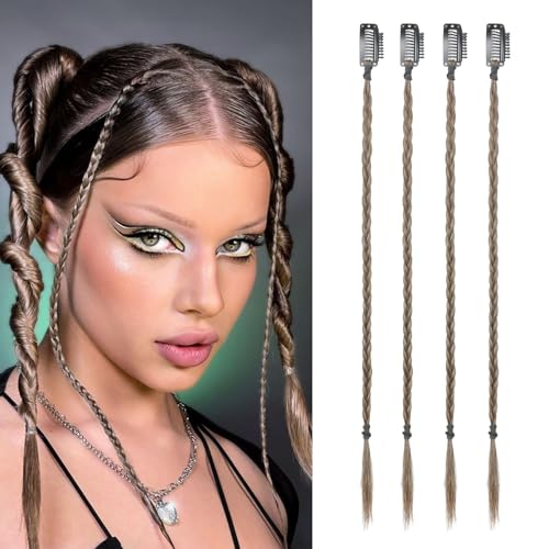 Flufymooz 4PC Braid in Haarverlängerung 35 cm Clip in Braid Extensions für Frauen Synthetische Haarteile für den täglichen Gebrauch Party-Styling (Aschbraun) von Flufymooz