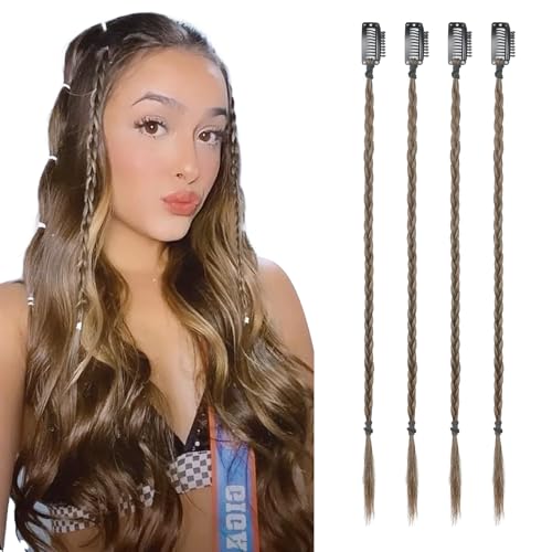 Flufymooz 4PC Braid in Haarverlängerung 35 cm Clip in Braid Extensions für Frauen Synthetische Haarteile für den täglichen Gebrauch Party-Styling (Dunkelaschbraun) von Flufymooz