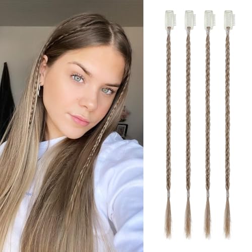 Flufymooz 4PC Braid in Haarverlängerung 35 cm Clip in Braid Extensions für Frauen Synthetische Haarteile für den täglichen Gebrauch Party-Styling (Dunkelblond) von Flufymooz