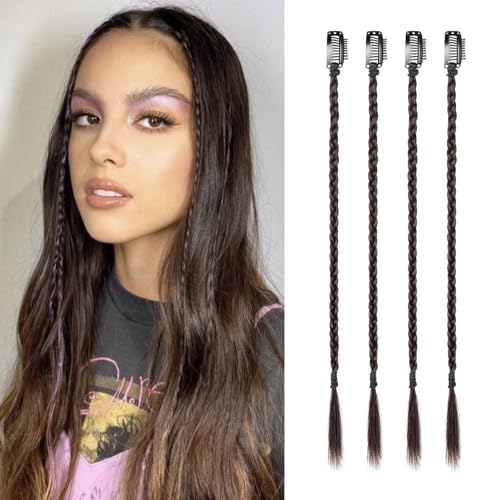 Flufymooz 4PC Braid in Haarverlängerung 35 cm Clip in Braid Extensions für Frauen Synthetische Haarteile für den täglichen Gebrauch Party-Styling (Dunkelrötlichbraun) von Flufymooz