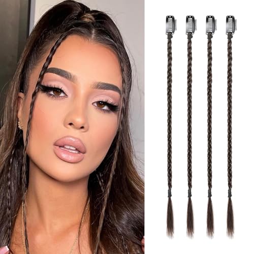 Flufymooz 4PC Braid in Haarverlängerung 35 cm Clip in Braid Extensions für Frauen Synthetische Haarteile für den täglichen Gebrauch Party-Styling (Dunkelschokoladenbraun) von Flufymooz