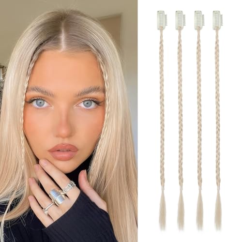 Flufymooz 4PC Braid in Haarverlängerung 35 cm Clip in Braid Extensions für Frauen Synthetische Haarteile für den täglichen Gebrauch Party-Styling (Kühles Hellblond) von Flufymooz