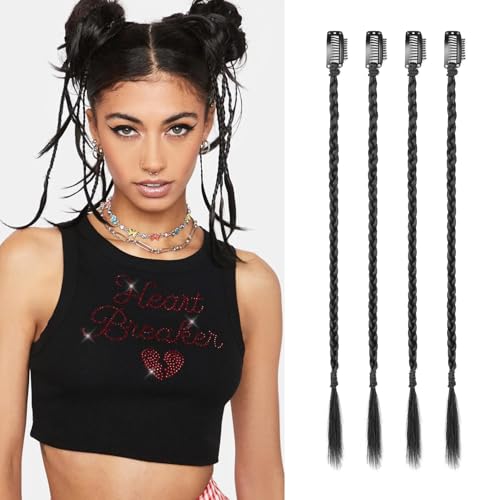 Flufymooz 4PC Braid in Haarverlängerung 35 cm Clip in Braid Extensions für Frauen Synthetische Haarteile für den täglichen Gebrauch Party-Styling (Natürliches Schwarz) von Flufymooz