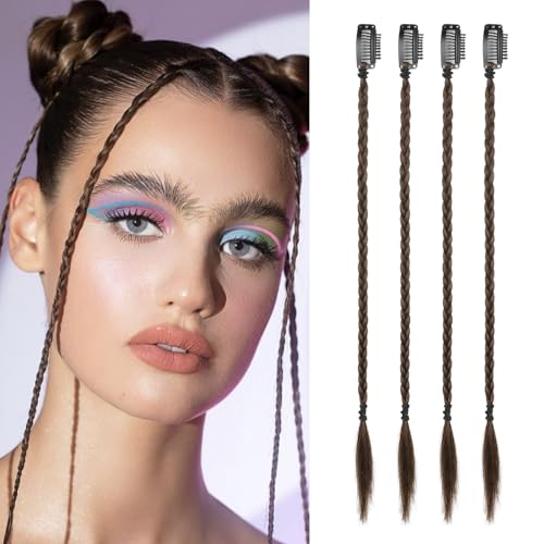 Flufymooz 4PC Braid in Haarverlängerung 35 cm Clip in Braid Extensions für Frauen Synthetische Haarteile für den täglichen Gebrauch Party-Styling (Rotbraun) von Flufymooz