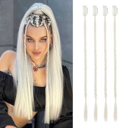 Flufymooz 4PC Braid in Haarverlängerung 35 cm Clip in Braid Extensions für Frauen Synthetische Haarteile für den täglichen Gebrauch Party-Styling (Weißblond) von Flufymooz