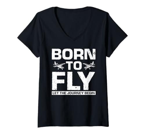 Damen Gemacht zum Fliegen Spruch Zitat Reise beginnt T-Shirt mit V-Ausschnitt Damen Gemacht zum Fliegen Spruch Zitat Reise beginnt T-Shirt mit V-Ausschnitt von Flugbegeisterte und Abenteurer