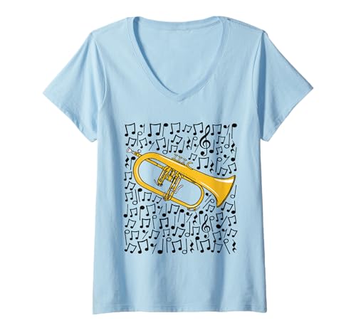 Damen Flügelhornspieler Musiknotation, Musiker T-Shirt mit V-Ausschnitt Damen Flügelhornspieler Musiknotation, Musiker T-Shirt mit V-Ausschnitt von Flugelhorn Horn Teacher Brass Music By DoodleRob