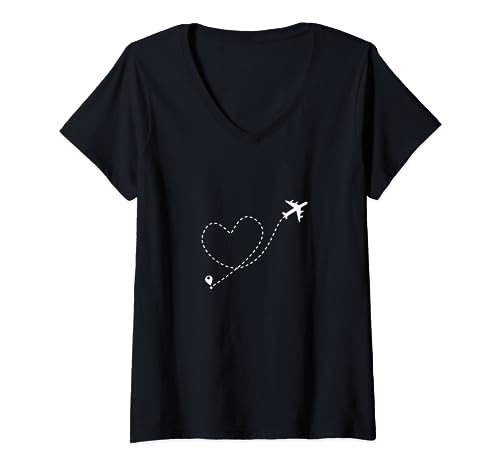 Damen Ein weißes Flugzeug mit der Herz schleife Flugzeuge T-Shirt mit V-Ausschnitt Damen Ein weißes Flugzeug mit der Herz schleife Flugzeuge T-Shirt mit V-Ausschnitt von Flugzeug Flugzeuge Designs24