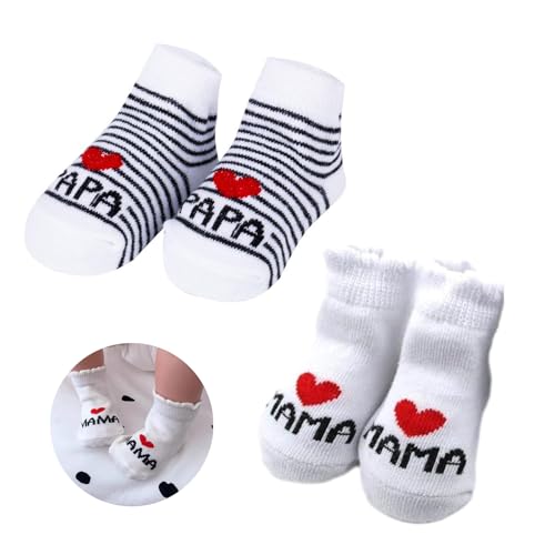 Fluhaw Babysocken 2 Paar Werdender Papa Mutter Geschenk Niedliche Liebe Papa Liebe Mama Socken Baby Neugeborenen Geschenk Socken 0-6 monate von Fluhaw