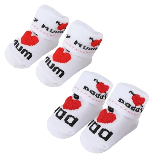 Fluhaw Babysocken 2 Paar Werdender Papa Mutter Geschenk Niedliche Liebe Papa Liebe Mama Socken Baby Neugeborenen Geschenk Socken 0-6 monate von Fluhaw