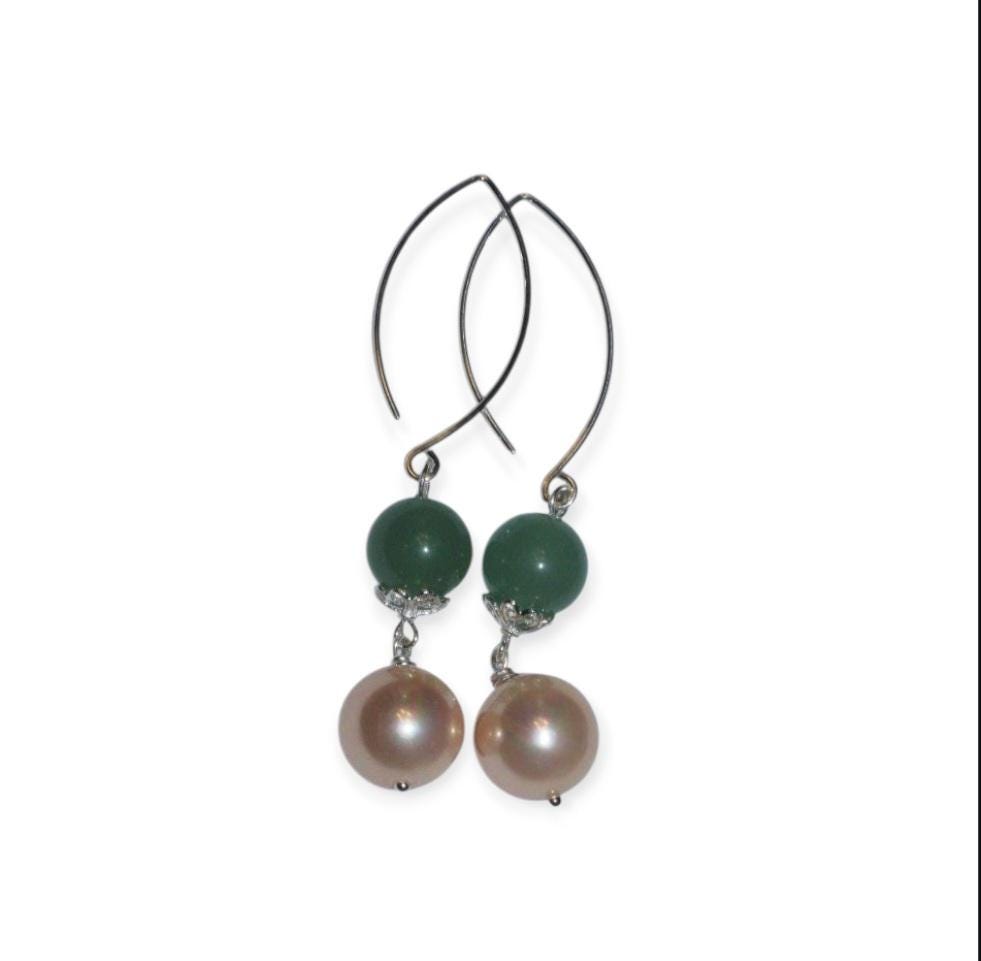 Grüne Aventurin Ohrringe Süßwasserperle Sterling Silber Elfenbein Frau Grüne Aventurin Ohrringe Süßwasserperle Sterling Silber Elfenbein Frau von FluideBeads