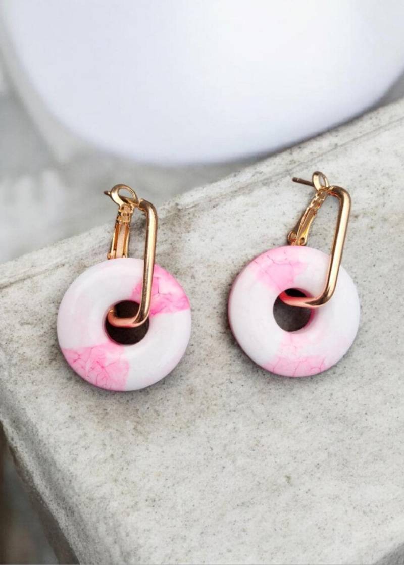 Ohrringe Hängend Für Ostern in Pink Weiß-Donut -Marmoriert Perfekt Als Geschenk Sie von Fluidia