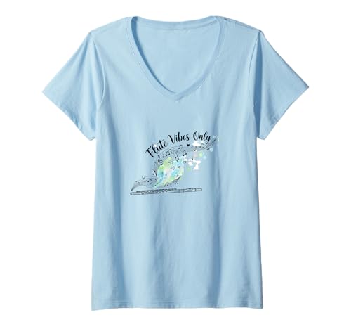 Damen Flute Vibes Only Aquarell Musik Festival AR T-Shirt mit V-Ausschnitt von Flute Player Music Festival Band Orchestra Art