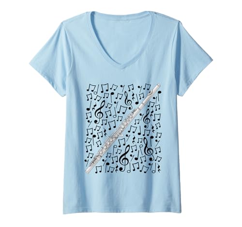 Damen Flöte, Musiknoten, Flötist T-Shirt mit V-Ausschnitt Damen Flöte, Musiknoten, Flötist T-Shirt mit V-Ausschnitt von Flute Teacher Sheet Music Flutist By DoodleRob