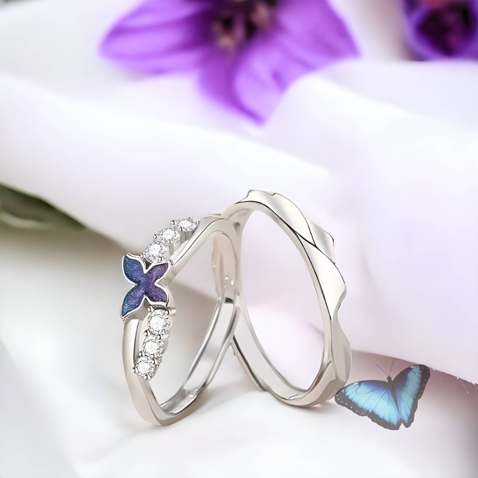 Verstellbarer Silberner Paarring Mit Schmetterlings Design, Minimalistisch Und Zierliches Ring Set, Schmuck Für Paare, Geschenk Sie Verstellbarer Silberner Paarring Mit Schmetterlings Design, Minimalistisch Und Zierliches Ring Set, Schmuck Für Paare, Geschenk Sie von Flutteringdesignshop