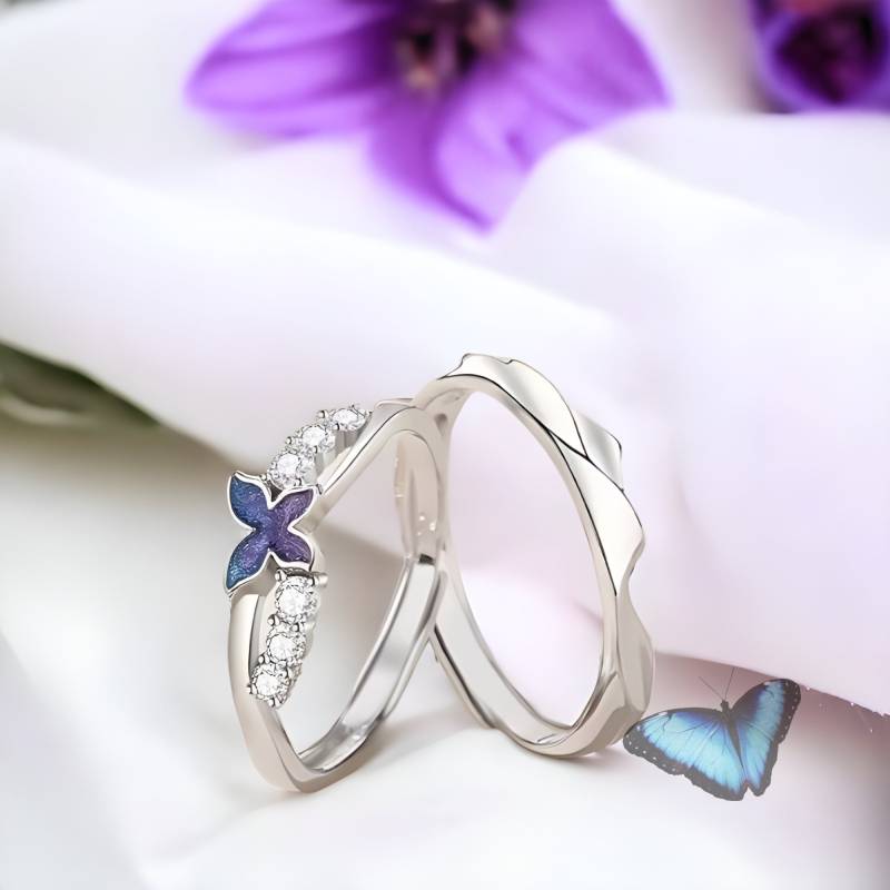 Verstellbarer Silberner Paarring Mit Schmetterlings Design, Minimalistisch Und Zierliches Ring Set, Schmuck Für Paare, Geschenk Sie Verstellbarer Silberner Paarring Mit Schmetterlings Design, Minimalistisch Und Zierliches Ring Set, Schmuck Für Paare, Geschenk Sie von Flutteringdesignshop