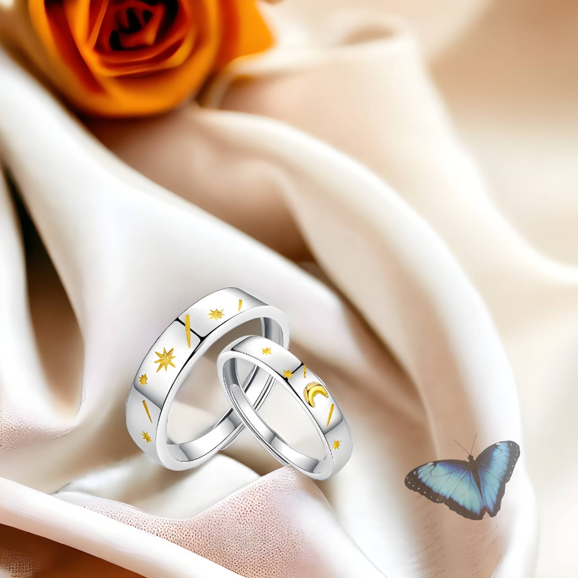 Verstellbarer Sternenhimmel Ring, Schmuck Für Paare, Stern Und Mond Graviert Wasserfest, Zierlich Minimalistisch, Geschenk Verstellbarer Sternenhimmel Ring, Schmuck Für Paare, Stern Und Mond Graviert Wasserfest, Zierlich Minimalistisch, Geschenk von Flutteringdesignshop