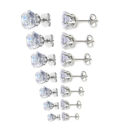 7 Paar Robuste Edelstahl Ohr Zubehör Mit Stecker Set Synthetischer Zirkonsteine ​​in Mehreren Farben Ausgewählt von Fluxioxtna
