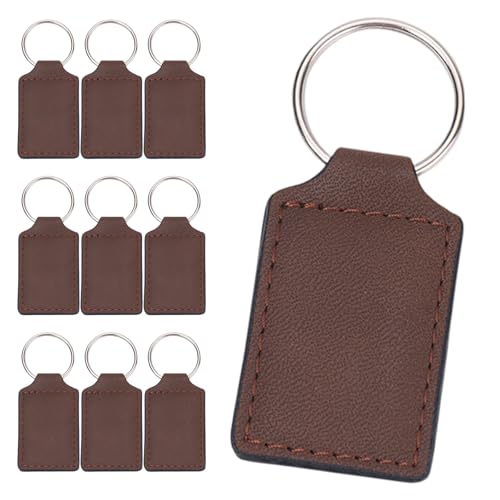 Fluxioxtna 10pcs Rohlinge PU Leder Schlüsselanhänger Für Kreative Geschenkverschreibungen Rechteckige Doppelseitige Schlüsselkette Wärmeübertragung Keyrings von Fluxioxtna