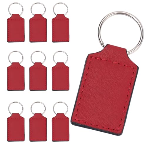 Fluxioxtna 10pcs Rohlinge PU Leder Schlüsselanhänger Für Kreative Geschenkverschreibungen Rechteckige Doppelseitige Schlüsselkette Wärmeübertragung Keyrings von Fluxioxtna