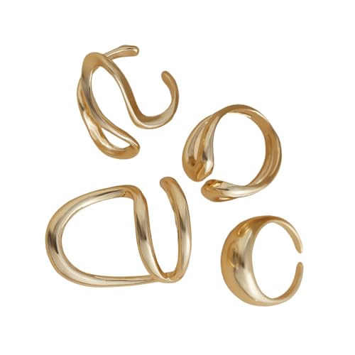 Fluxioxtna 4 Pack Einfache Unregelmäßige Ringe Einstellbarer Modeschmuck Gold Öffnungsringe Legierungstextur Für Hochzeit Und Party Geeignet von Fluxioxtna