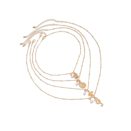 Fluxioxtna 4pcs/set Casual Urlaubshalskette Inspirierte Einstellbare Länge Halskette Mit Marine Sea Charme Und Verschluss Verschluss Anhänger Schlangeblattkette von Fluxioxtna