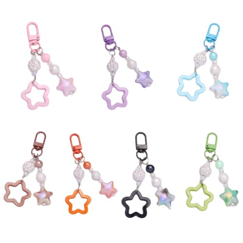 Fluxioxtna 7pcs Fünf Spitze Stern Perlen Schlüsselanschlüsse Multifunktionales Schlüsselclip Süßigkeit Farbfarbe Acrylschlüsselringe Frauen Bag Accessoires von Fluxioxtna