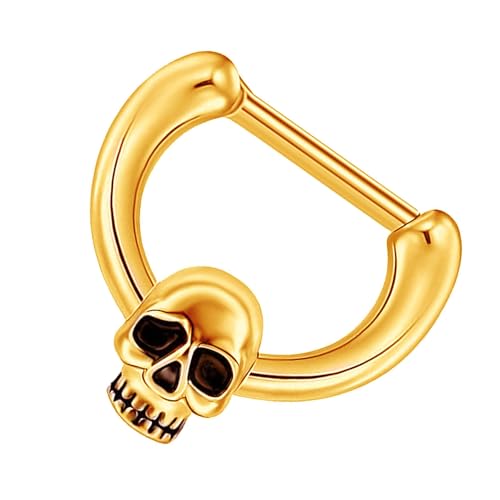 Fluxioxtna Edelstahl Schädel Nasenstollen Zarte Designs Schmuck Für Punkstile Und Trendige Mode Enthusiasten Goldschädel Kopfschmuck von Fluxioxtna