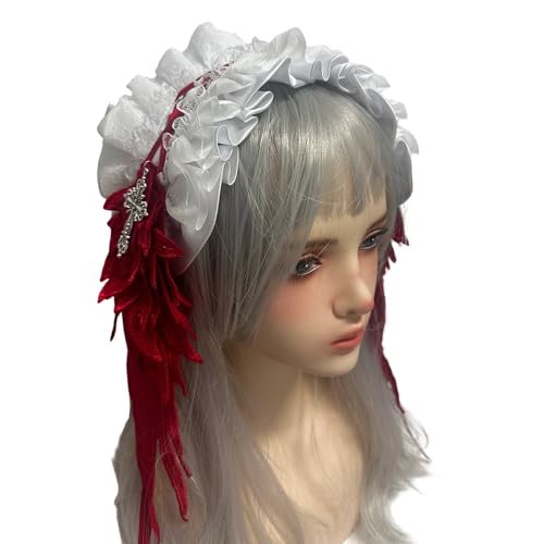 Fluxioxtna Elegantes Schwarzes Gotisches Stirnband Mit Komplizierten Spitzenmustern Und Verzierten Metallkreuzen Gothic Spitzen Haar Accessoire Dunkle Thematische Brauthaarstück von Fluxioxtna