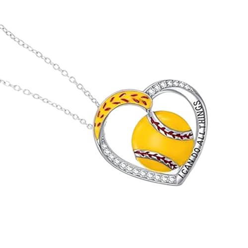 Fluxioxtna Herzanhänger Kombiniert Volleyball Softball Designs Verstellbare Länge Kette Für Trendige Outfits Liebe Herz Halskette Sportsthema von Fluxioxtna