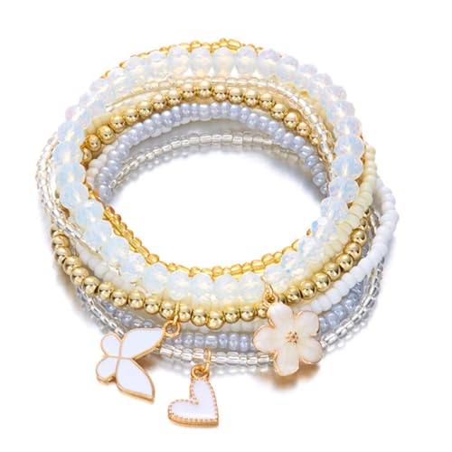 Fluxioxtna Layer Mode Armband Elastic Stretch Band Floral Herz Anhänger Styles Schmuck Geschenk Stapelbares Charmearmband von Fluxioxtna