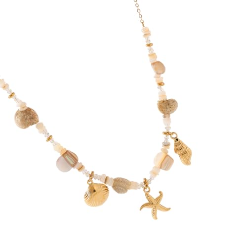 Fluxioxtna Leichtes Marine Themenschmuck Mit Muschel Und Seesterndesign Einstellbarer Länge Edelstahl Halskette/Armbandschale Seesternschmuck von Fluxioxtna