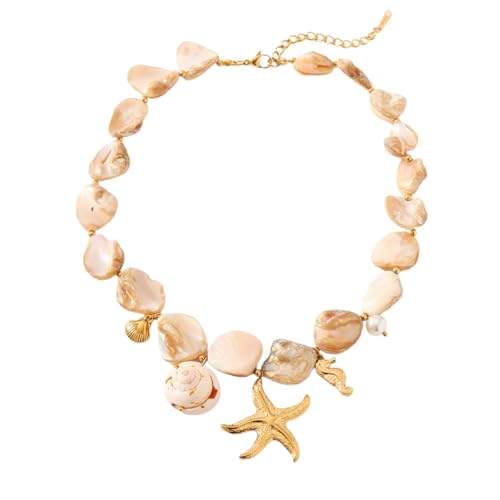 Fluxioxtna Leichtes Marine Themenschmuck Mit Muschel Und Seesterndesign Einstellbarer Länge Edelstahl Halskette/Armbandschale Seesternschmuck von Fluxioxtna