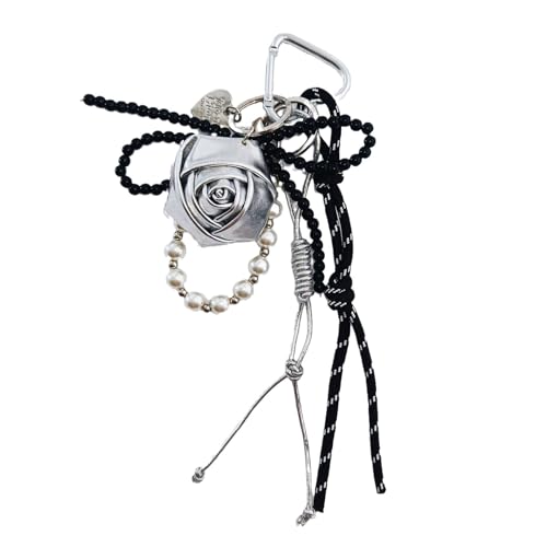Fluxioxtna Mode Keyring Pearls Kette Key Rose Und Bowknot Anhänger Telefon Lanyard Accessoires Trendy Bag Dekoration von Fluxioxtna