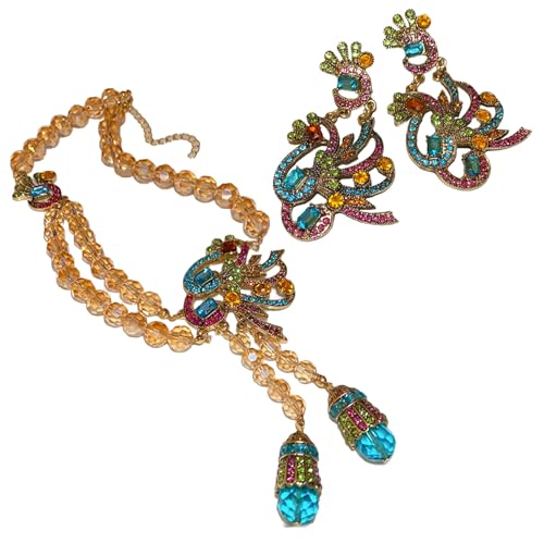 Fluxioxtna Mode Pfauen Pendellanhänger Halskette Und Ohrringe Mit Eleganten Strasssteine ​​Handwerkskunst Für Formelle Veranstaltung Frauen Accessoires von Fluxioxtna