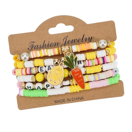 Fluxioxtna Osterkaninchen Eggs Designs Polymers Tonarmbänder Set Von 6 Bequemen Verschleiß Und Langjähriger Verwendung Für Alle Altersgruppen Outfits Party Accessoire von Fluxioxtna